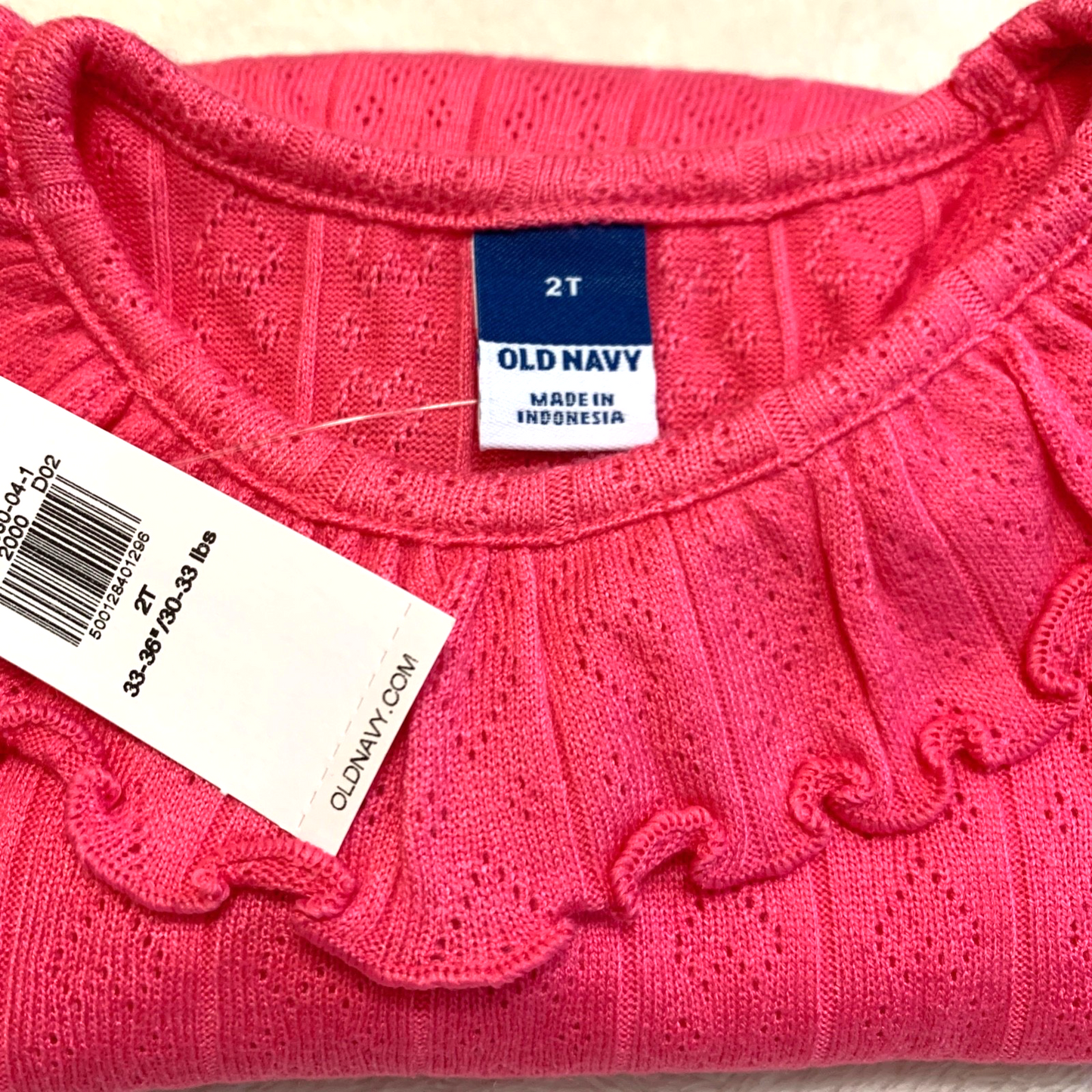 Ruffle-Trim Pointelle-Knit Top Pink Shirt Toddler Size Long Sleeve NWT