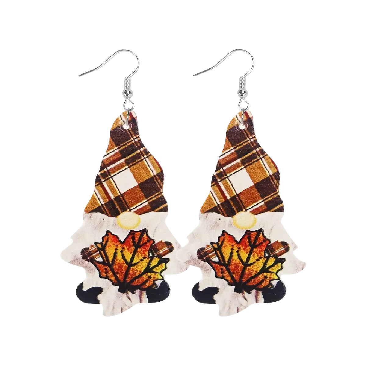 Autumn Gnome Earrings Pumpkins Gourds Fall Leaves Faux Leather Dangle NEW