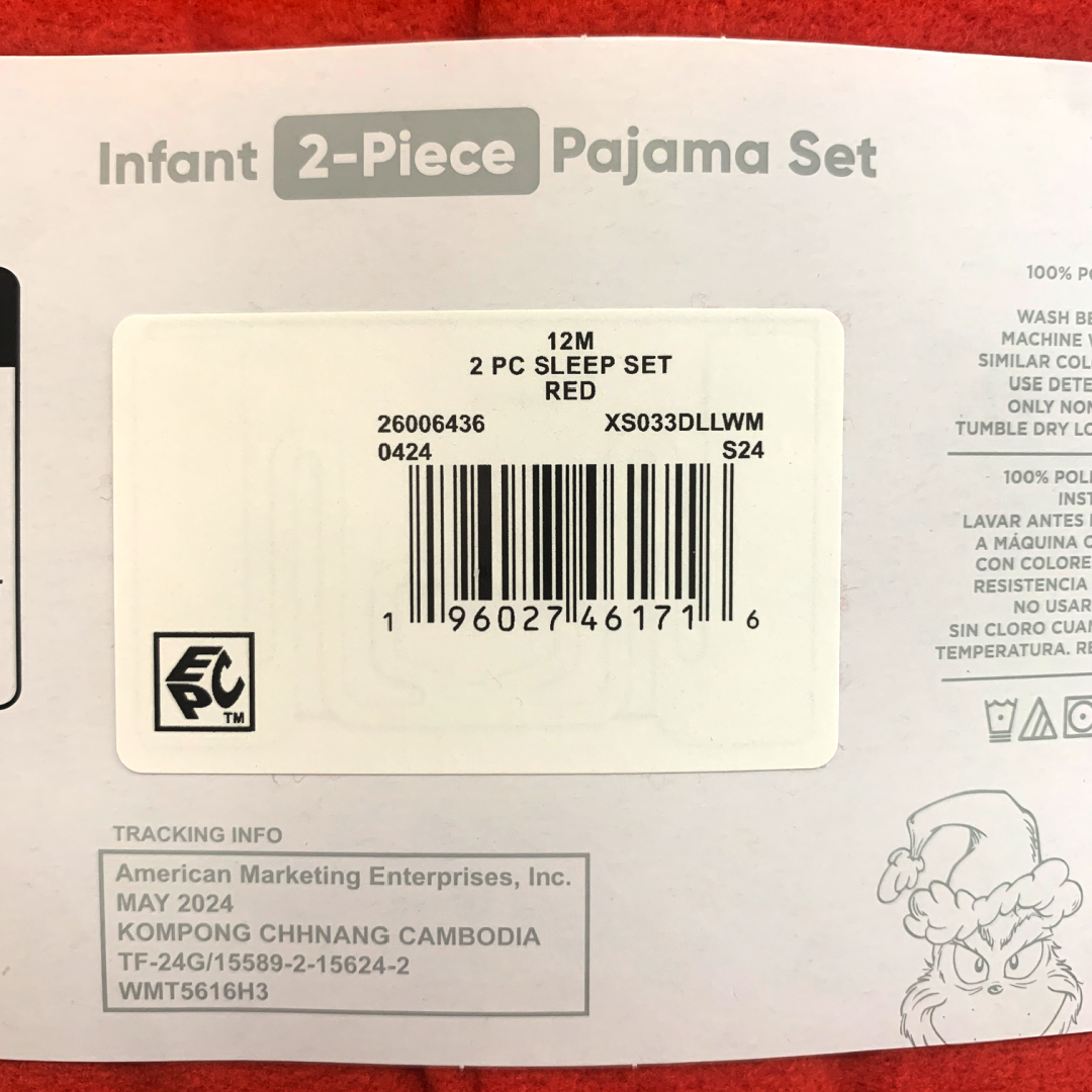 Dr. Suess Baby PJs Size 12M The Grinch 2pc Pajama Set Long Sleeve Top Pants New