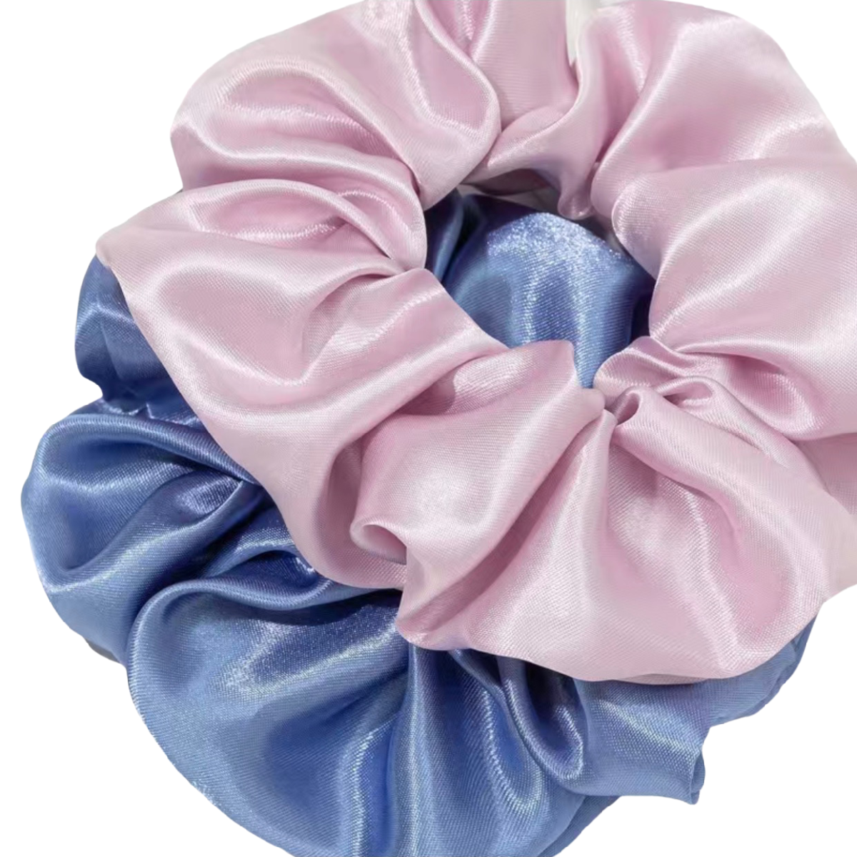 12pc Large Satin Hair Scrunchies Elegant Comfortable Lot Blue Pink Gray Ties NEW