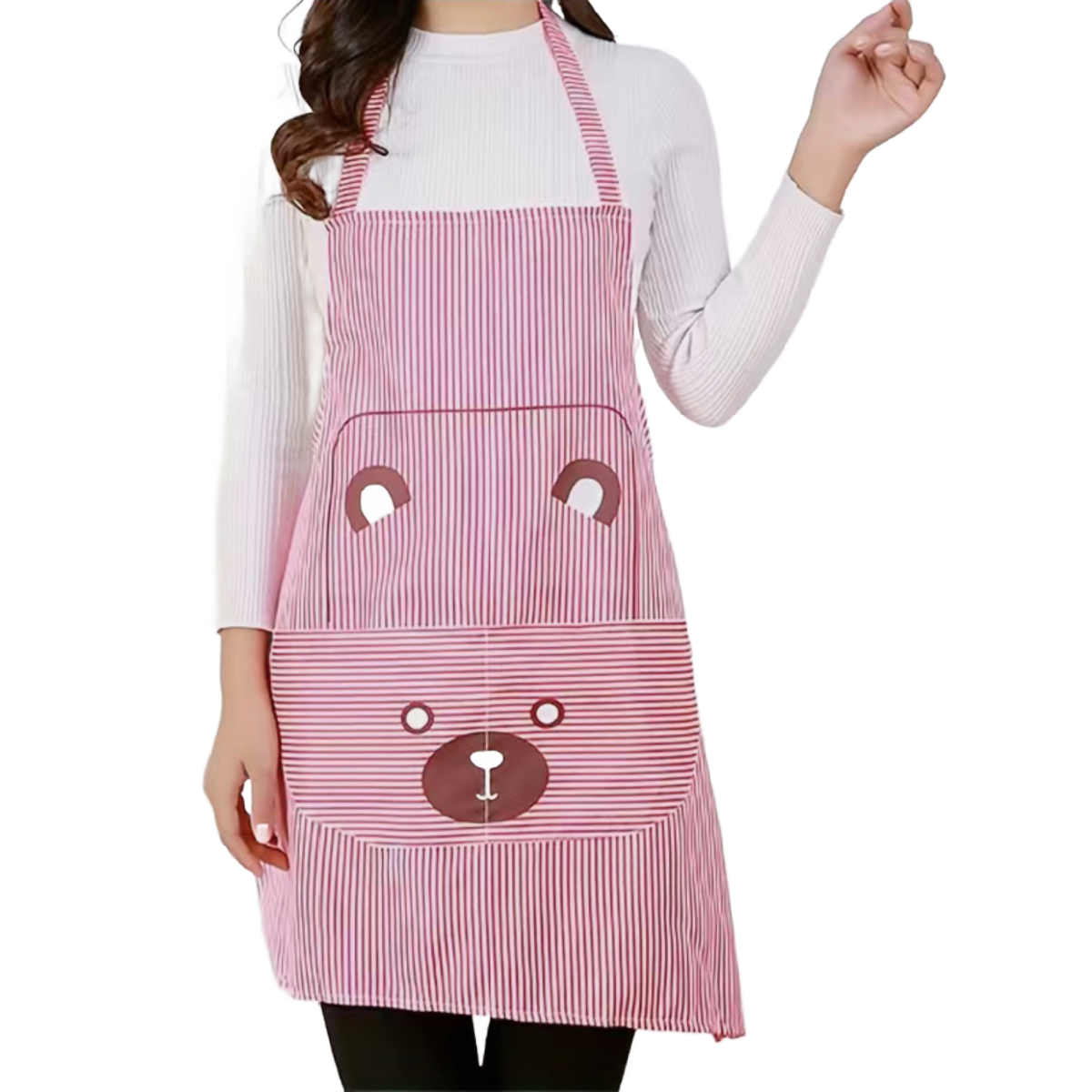 Striped Bear Print Bib Apron Cartoon Animal Kitchen BBQ Baking Everyday NEW