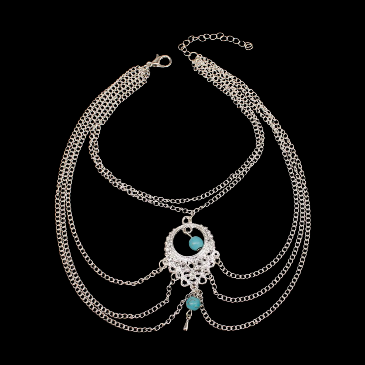 Turquoise Boho Geometric Hollow Anklet in Silver or Gold Tone NEW Foot Jewelry