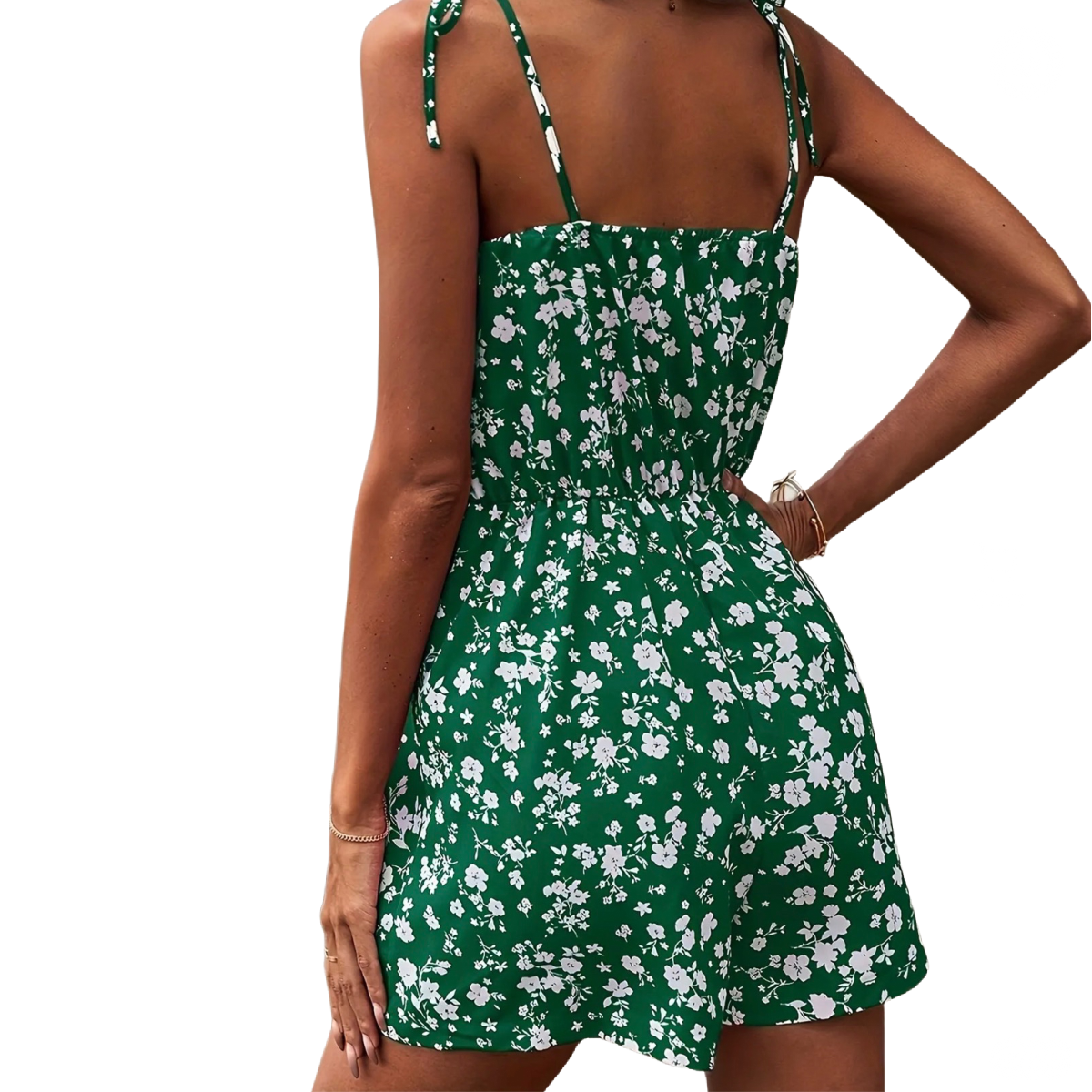 Floral Cami Romper Jumpsuit Women's Size XL/12 V-Neck Lace-Up Green Jumper NEW