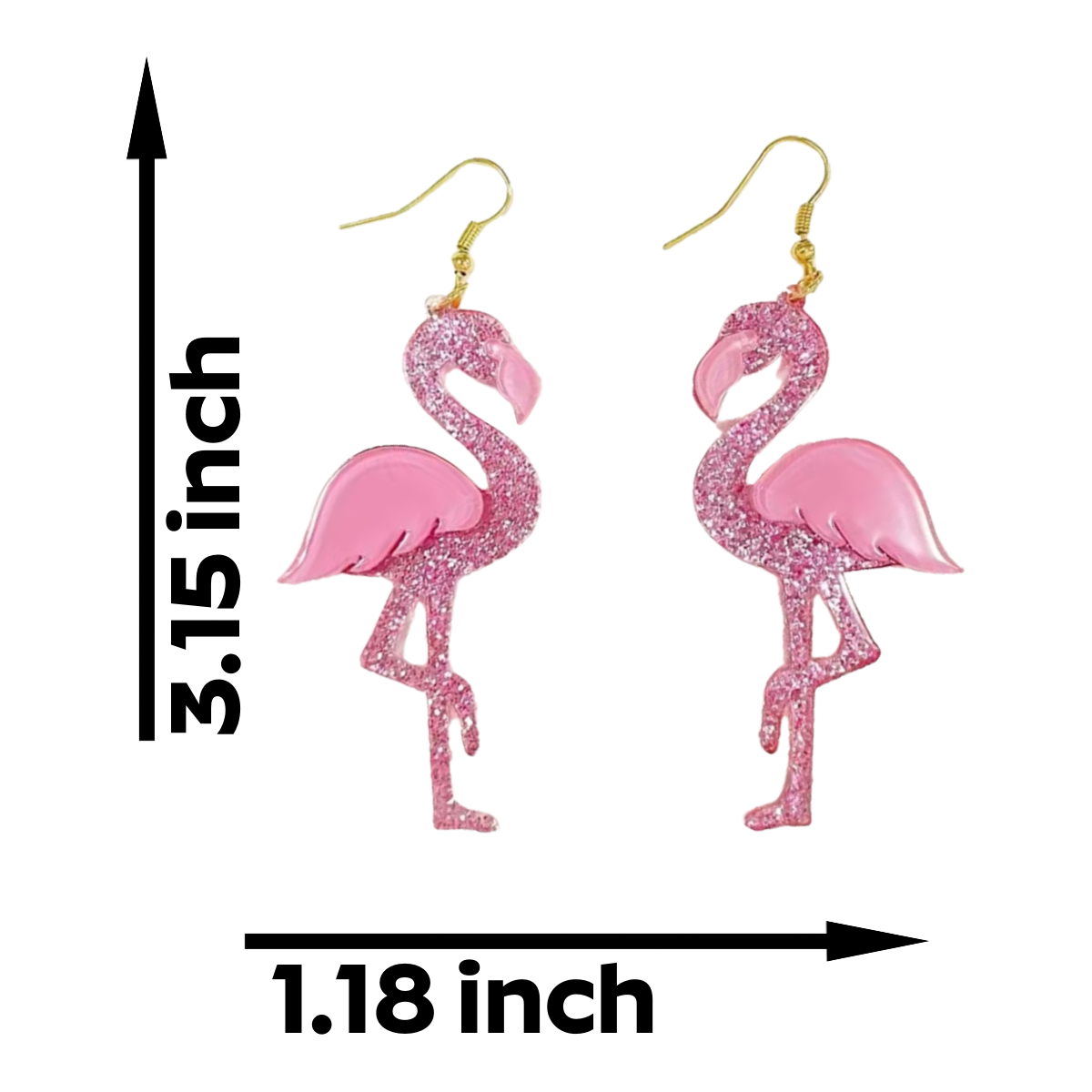 Glitter Pink Flamingo Bird Layered Acrylic Drop Dangle 3.15" Earrings New