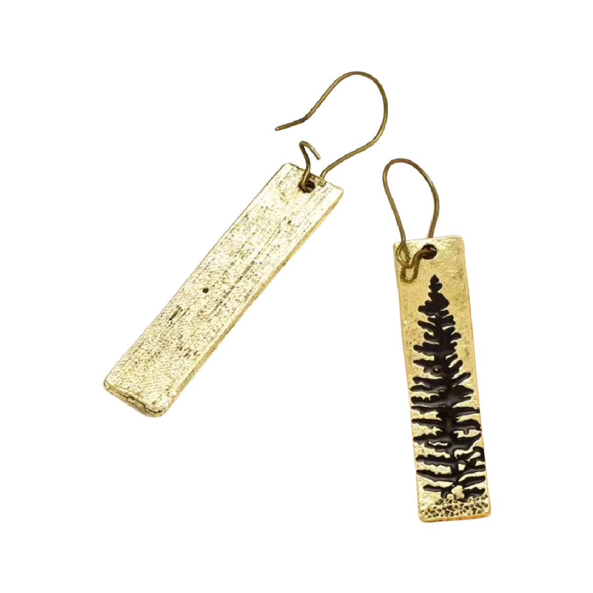 Golden Boho Forest Metal Earrings Pine Tree Holiday Winter Charm Dangle NEW