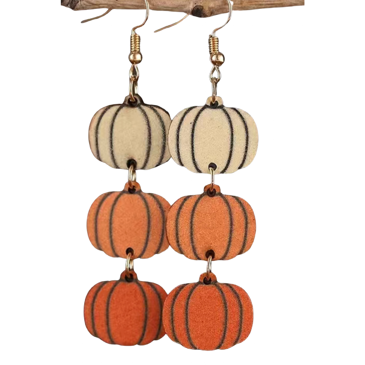 Wooden Dangle Pumpkin Ombre Earrings Autumn Fall Harvest Thanksgiving 3" NEW