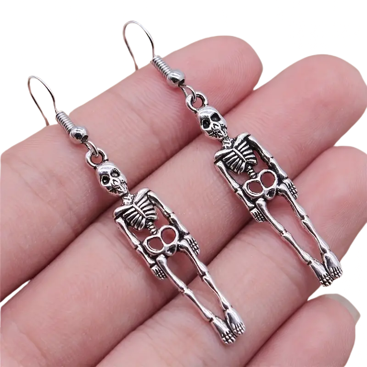 Punk Silver Tone Human Skeleton Dangle Earrings Science Halloween Jewelry NEW