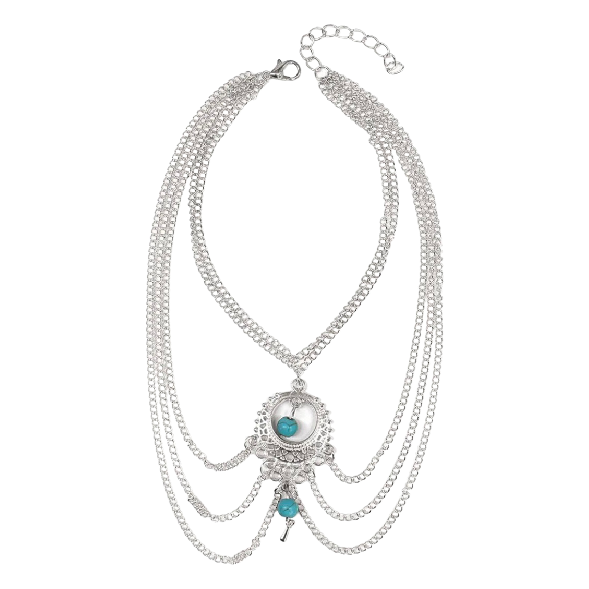 Turquoise Boho Geometric Hollow Anklet in Silver or Gold Tone NEW Foot Jewelry
