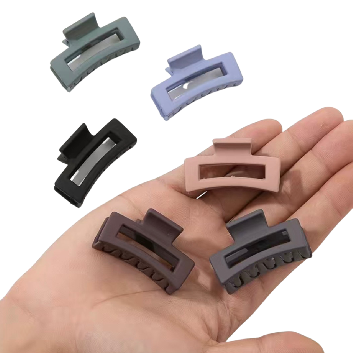 Lot of 6 Square Hair Claw Shark Clips Opaque Matte Small 1.8" NEW