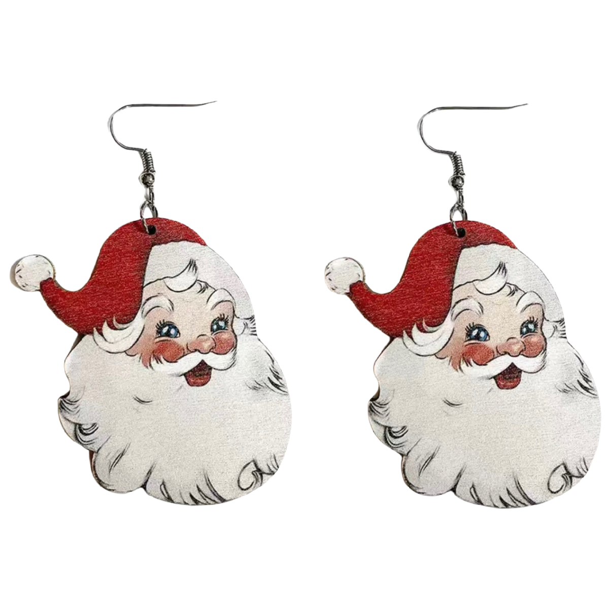 Santa Clause Wooden Earrings St. Nick White Beard Dangle Christmas Holiday NEW