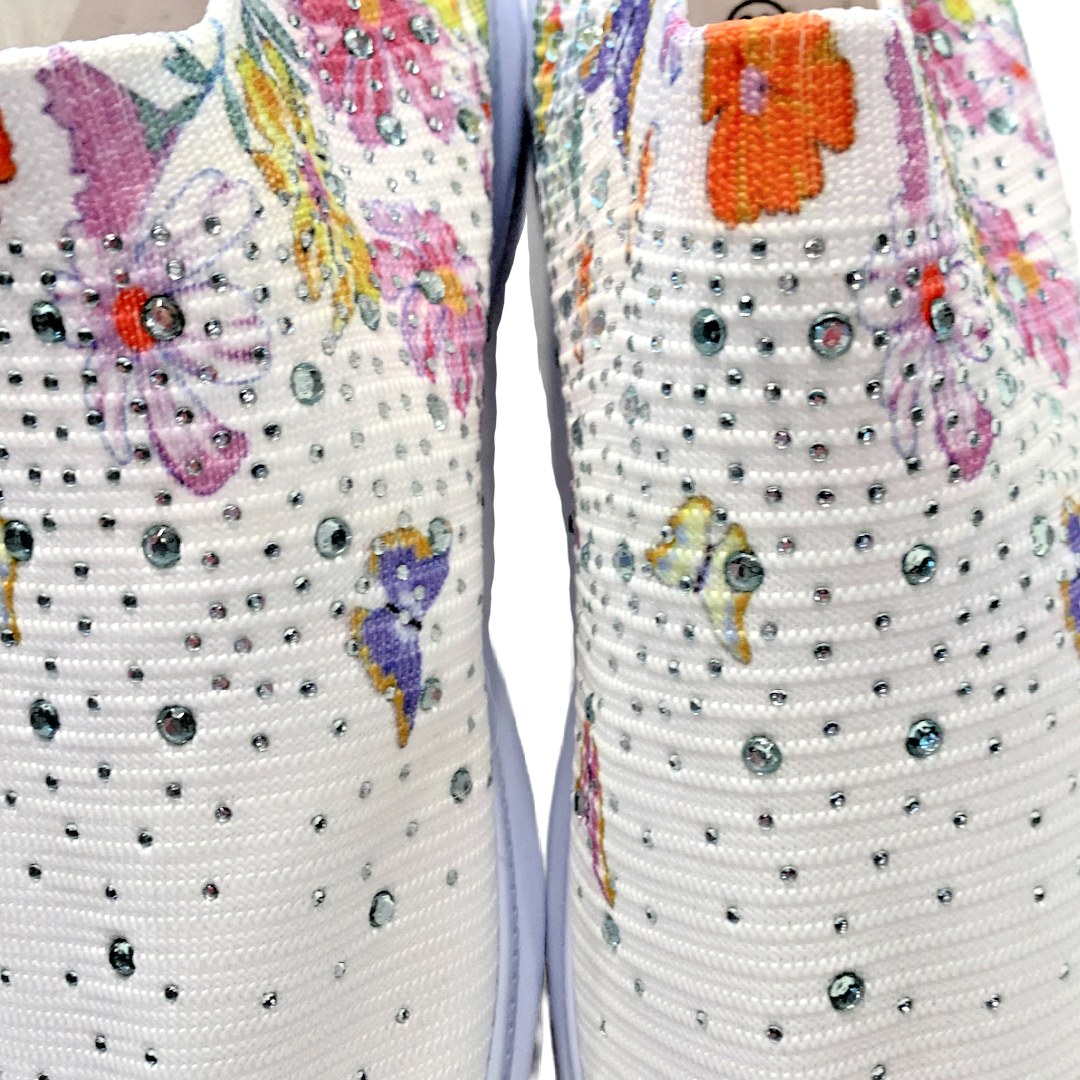 Women's Floral Rhinestone Knit Slip-On Sneakers Size 10.5 Colorful Shoes NWOT