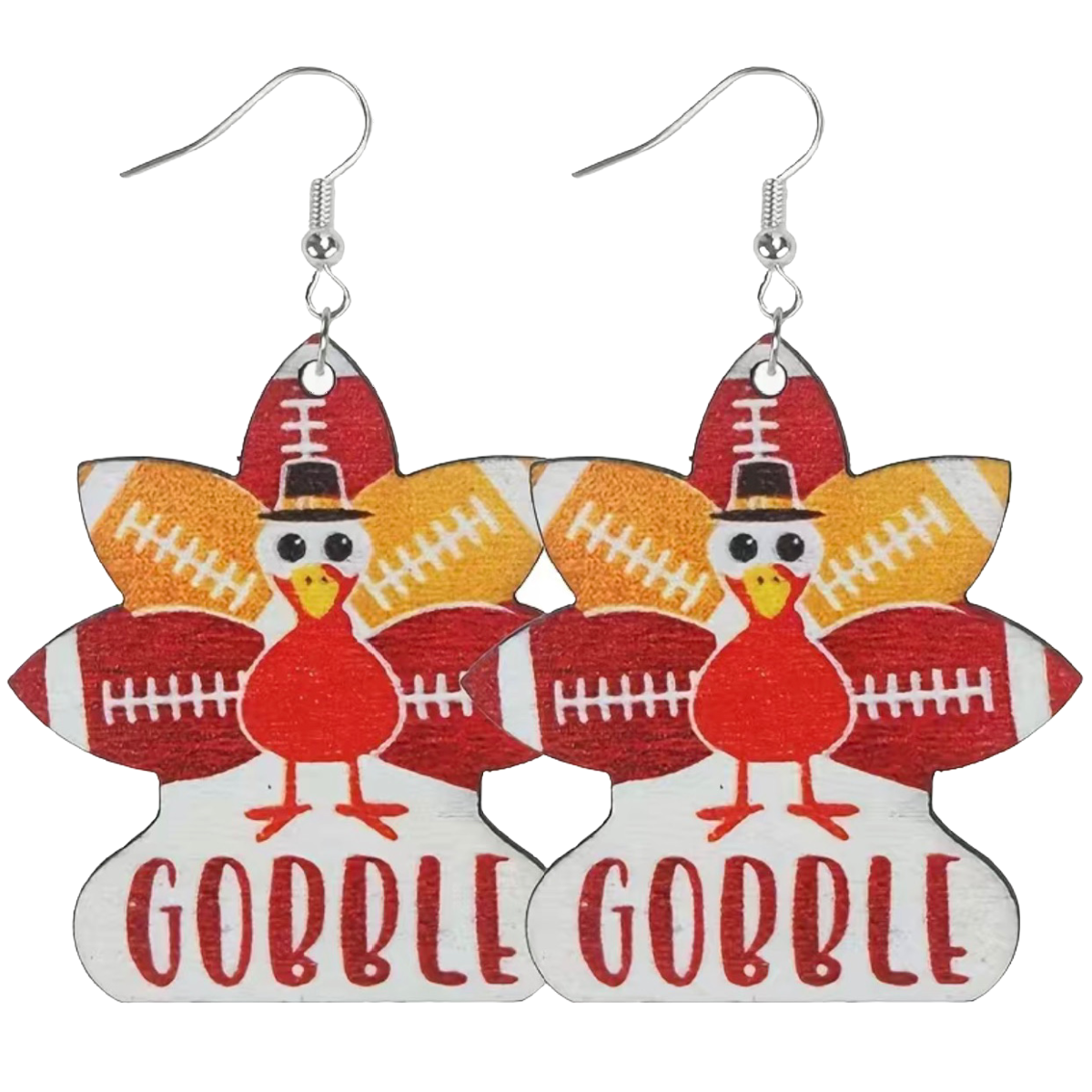 Thanksgiving Turkey Earrings Pilgrim Football Cartoon Autumn Fall Wooden NEW