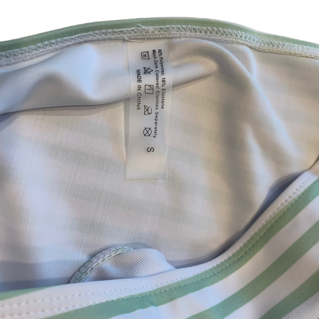 High Cut Green Stripe Bikini Swim Wear Size Small Bow Tie Shoulder 2 Pc Swimsuit