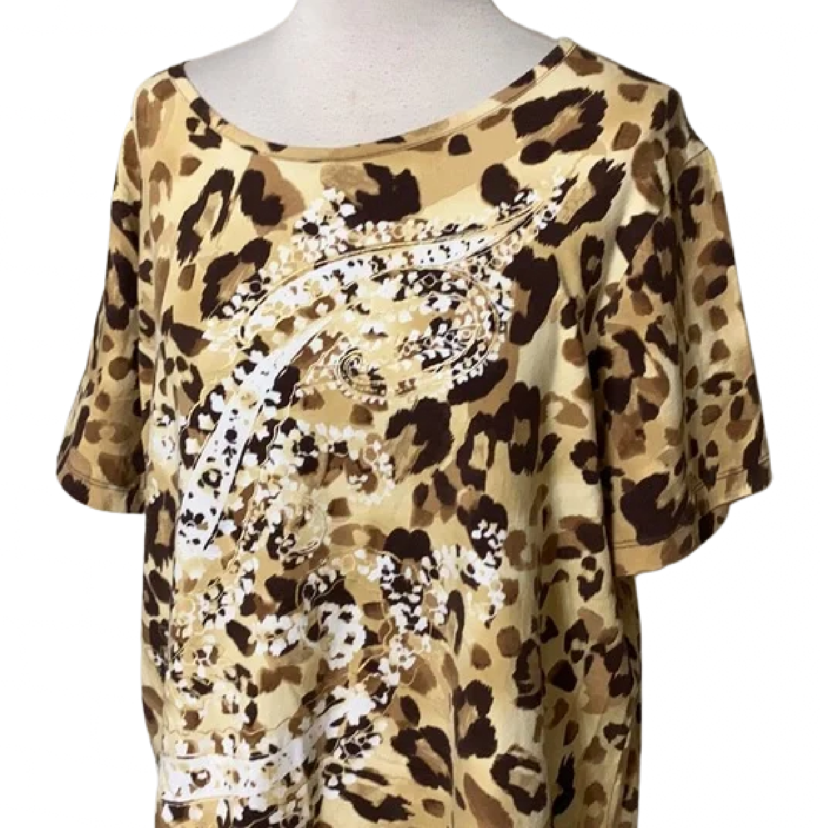 Jones New York Signature Size 3X Shirt Paisley Cheetah Cat Print Cotton/Spandex