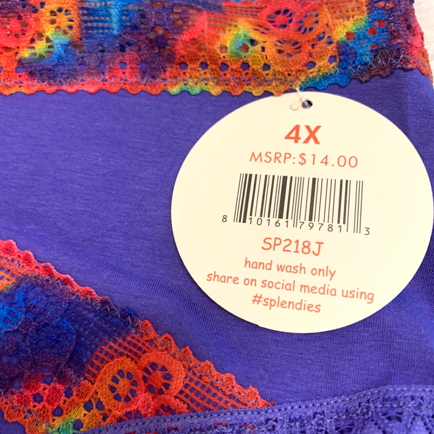 Splendies Prism Lace Bikini Panties Size 4x Purple Rainbow Lingerie Underwear
