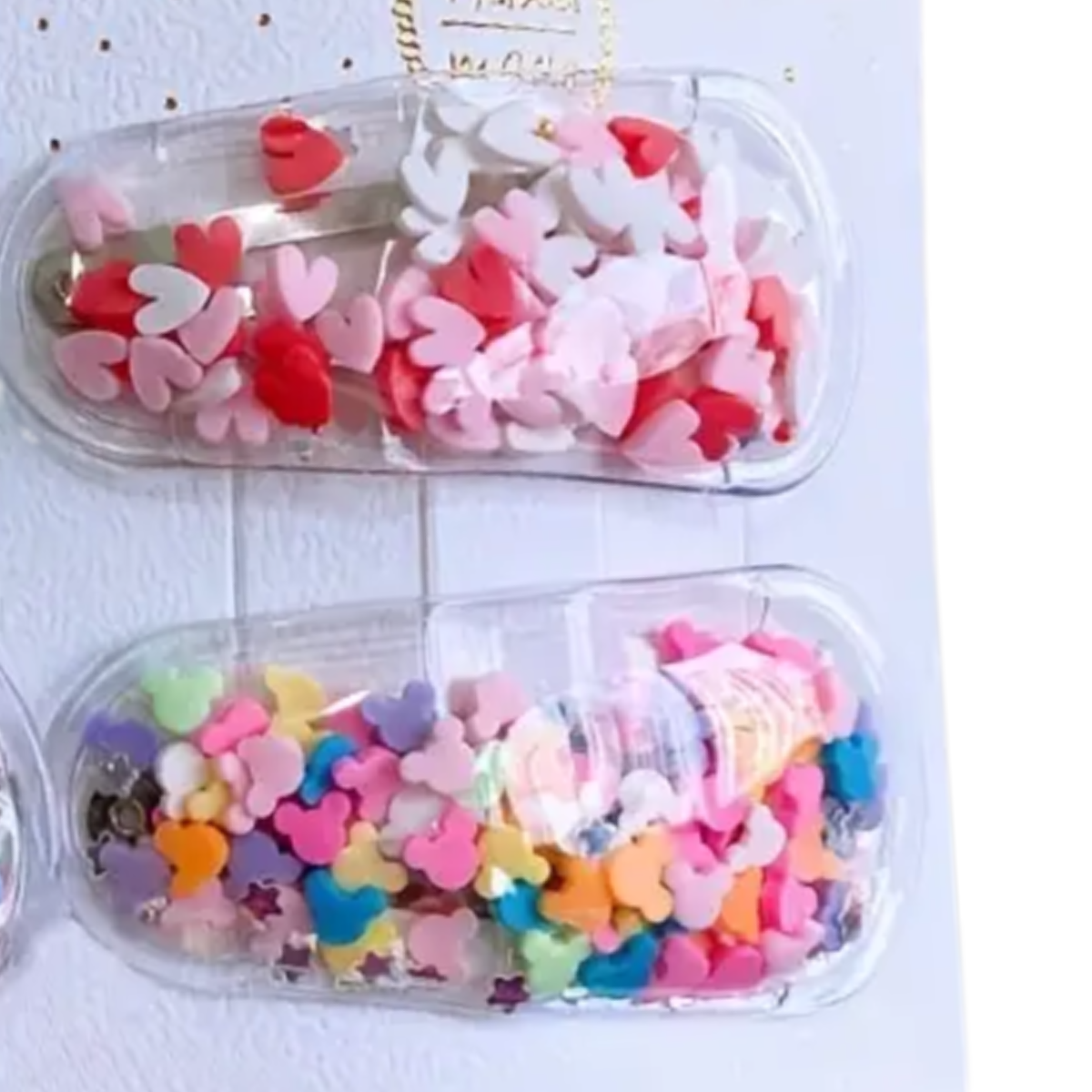 Confetti Hearts & Cartoon Mouse Ears 2pc Snap Hair Barrettes Kid Accessories NEW