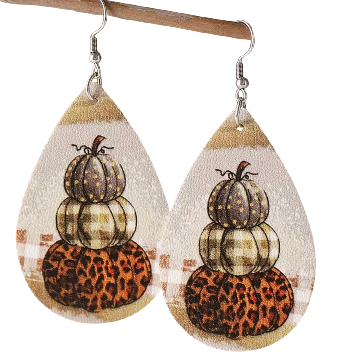 Leopard Pattern Pumpkin Earrings Faux Leather Thanksgiving Autumn Harvest NEW
