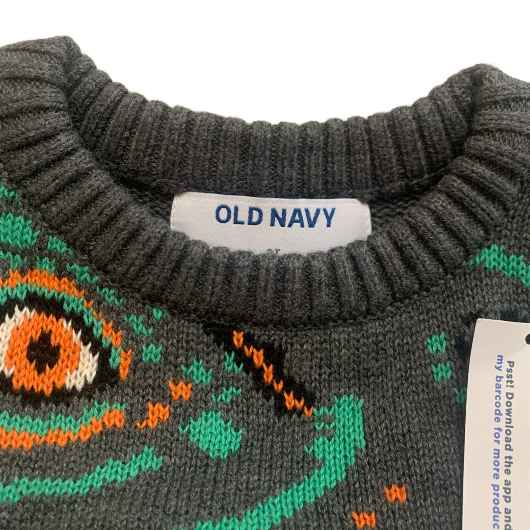 Old Navy Dino Sweater Toddler Size 2T Dinosaur Crew Neck Gray New $27 Retail