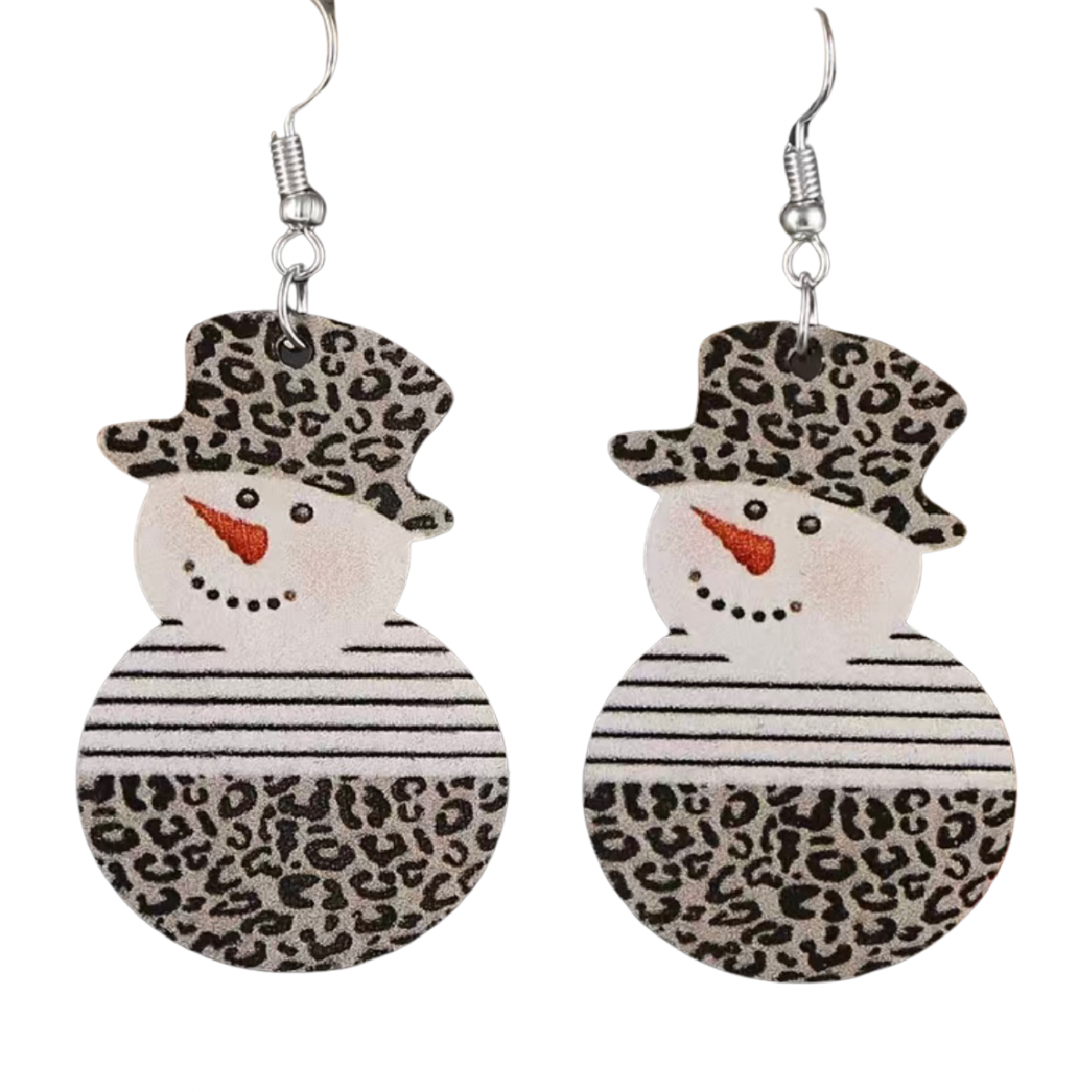 Snowman Earrings Leopard Print Hat Striped Carrot Nose Snow Winter Christmas NEW