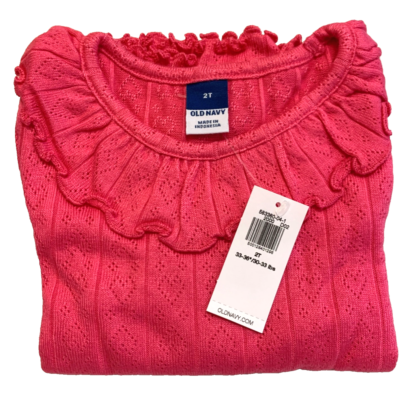 Ruffle-Trim Pointelle-Knit Top Pink Shirt Toddler Size Long Sleeve NWT