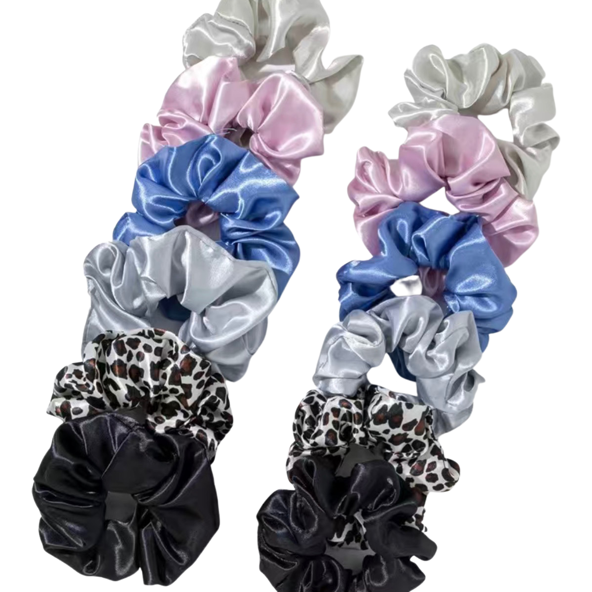 12pc Large Satin Hair Scrunchies Elegant Comfortable Lot Blue Pink Gray Ties NEW