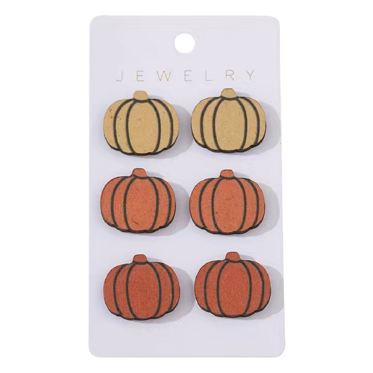 Set of 3 Pumpkin Post Earrings Wood Casual Studs Autumn Colors NEW