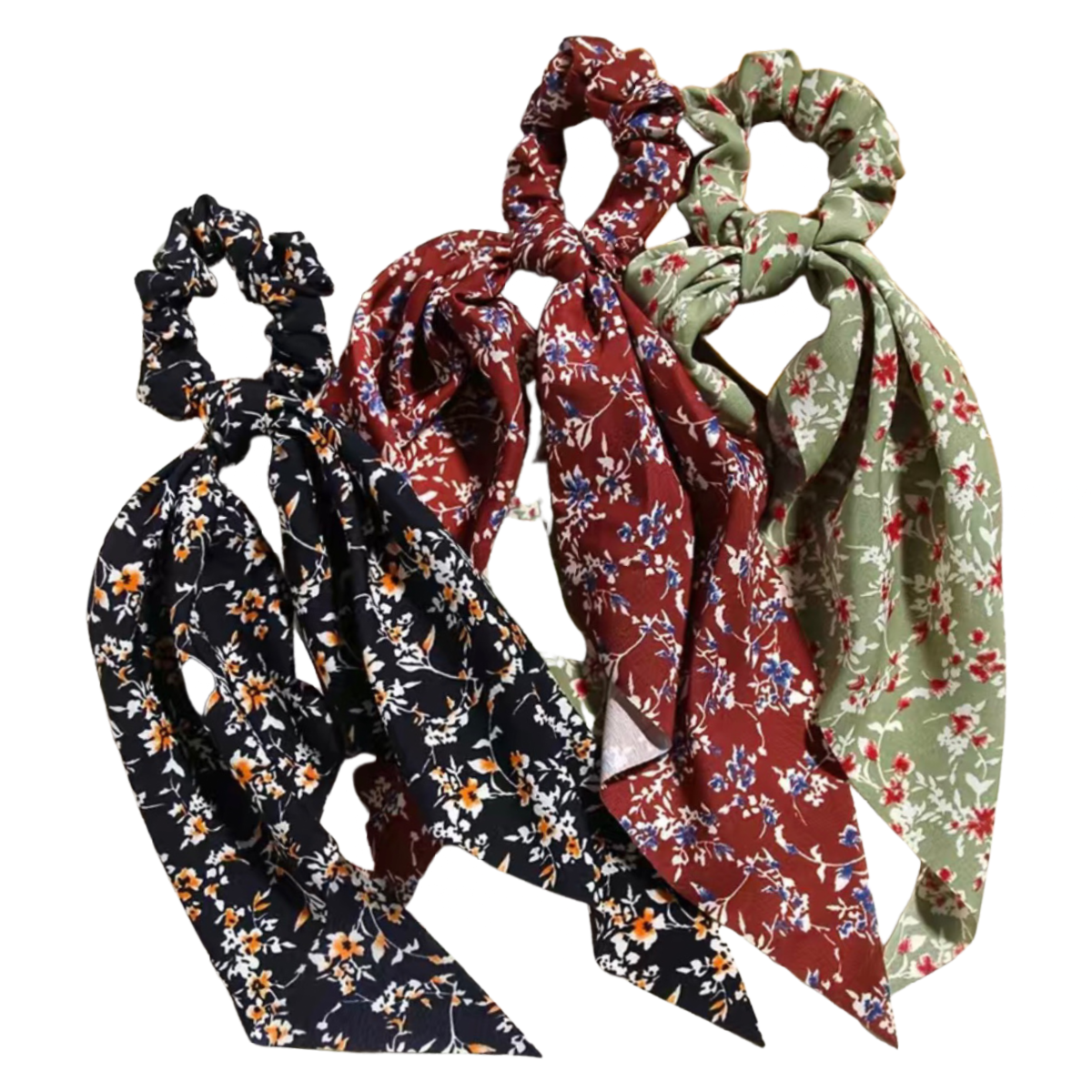 Boho Hair Floral Tie Scrunchies 6pcs Flowy Fabric 50s 60s Ponytail Bun New