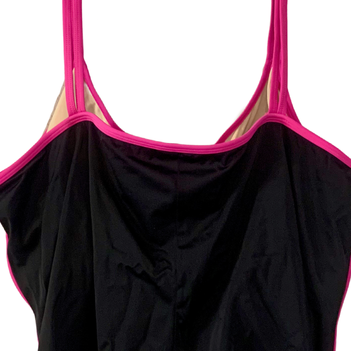 Contour Woman’s Size Swimwear Tankini Top 32W Full Padded Bra B￼lack Pink Block