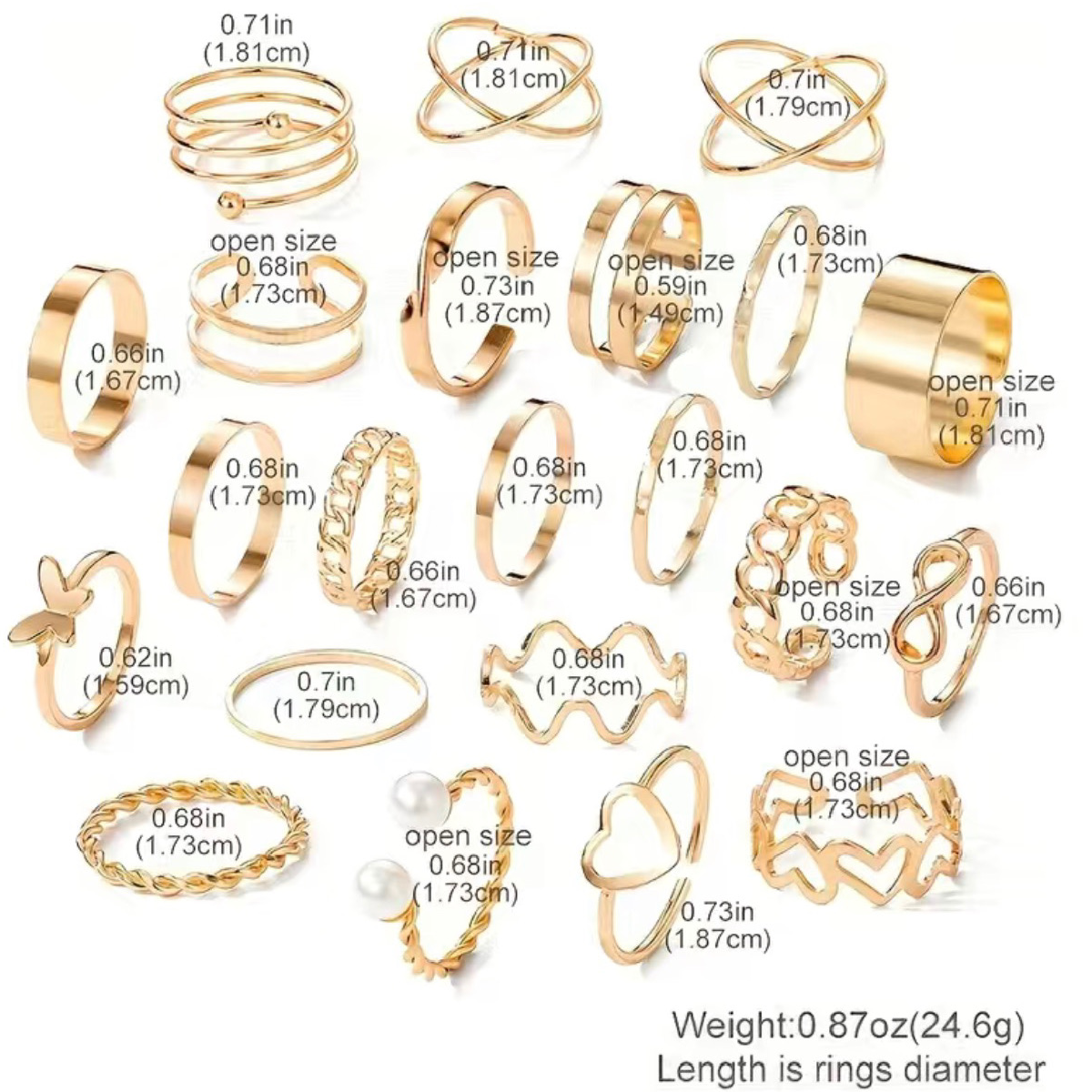 22pc Ring Set Twist Love Heart Wave Adjustable Stackable Knuckle Toe NEW Lot