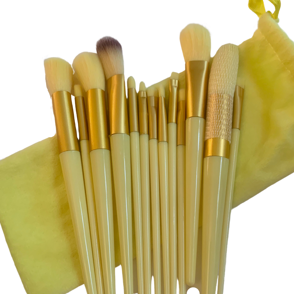 Yellow Makeup Brush 14pc Set Foundation Powder Eyeshadow Eyeliner Lip Cosmetic