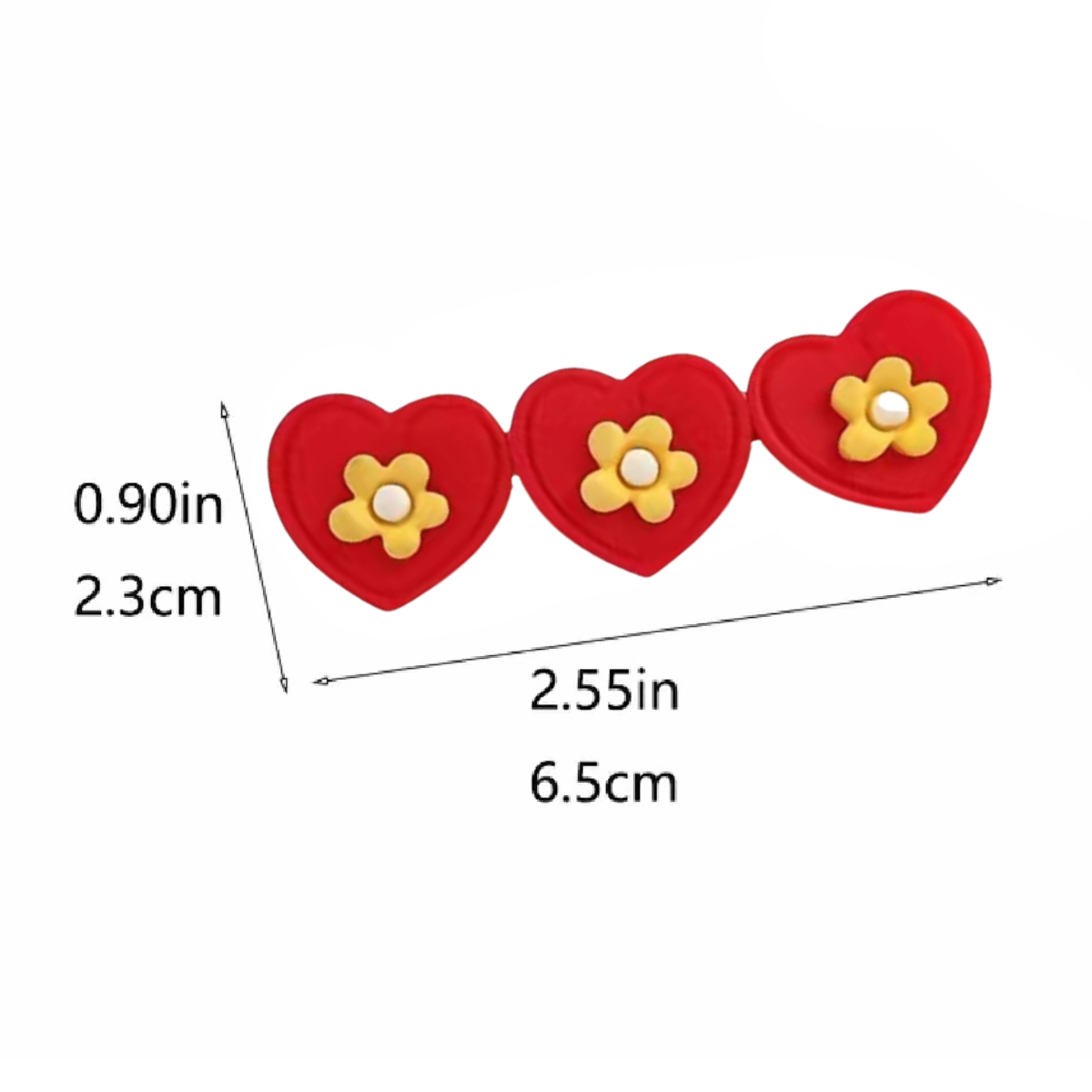 Hair Clip Red Hearts with Yellow Flowers Resin Barrette Fashion Accessory NEW