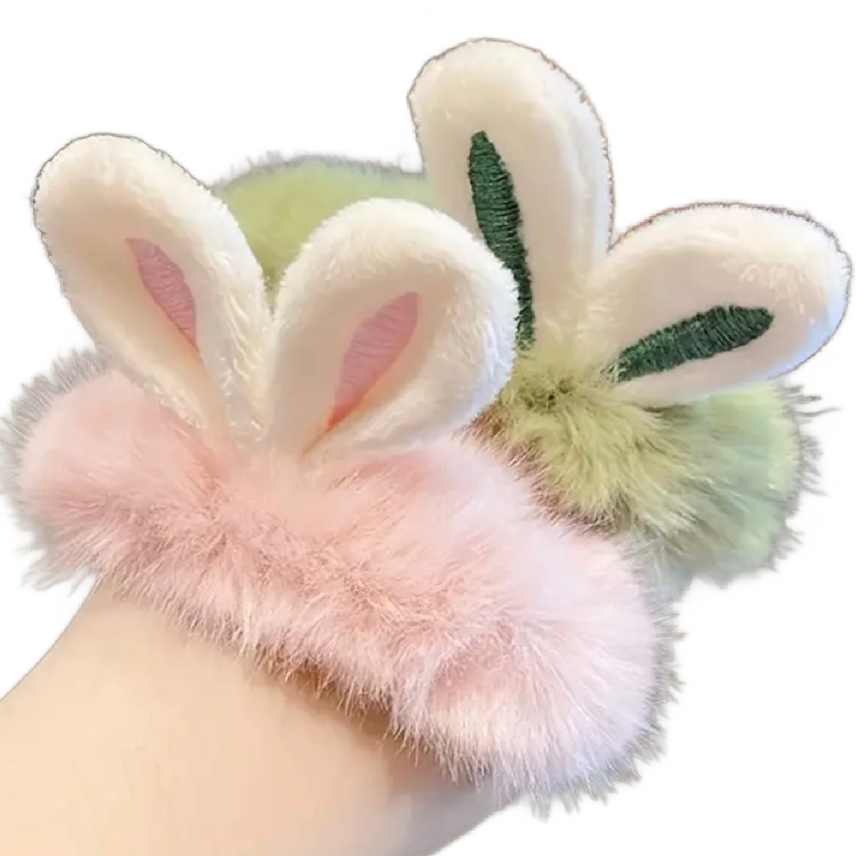 Bunny Rabbit Ears Plush Hair Tie Elastic Ring Ponytail Holder 3pc New Easter Set