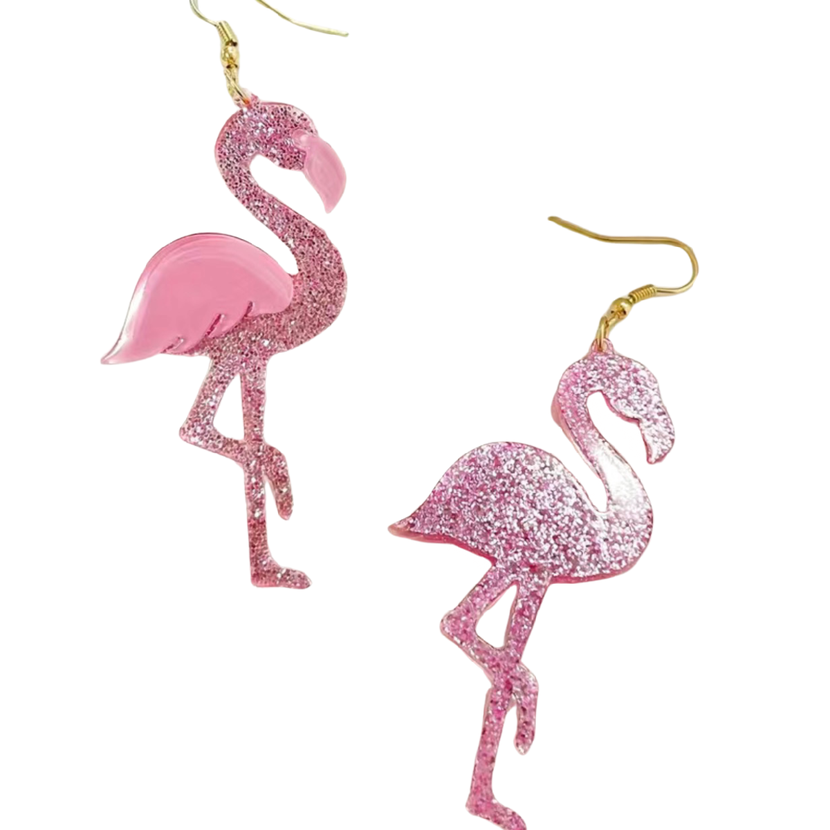 Glitter Pink Flamingo Bird Layered Acrylic Drop Dangle 3.15" Earrings New