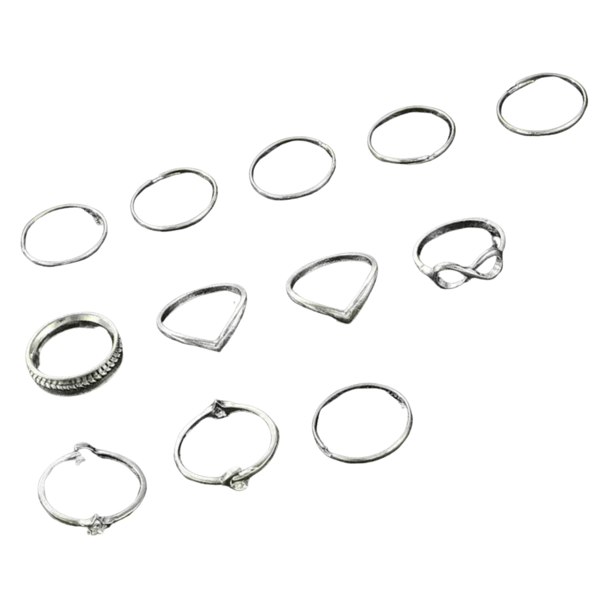 12pc Ring Set Simple Boho Ancient Silvertone Infinity Shape Adjustable NEW Lot