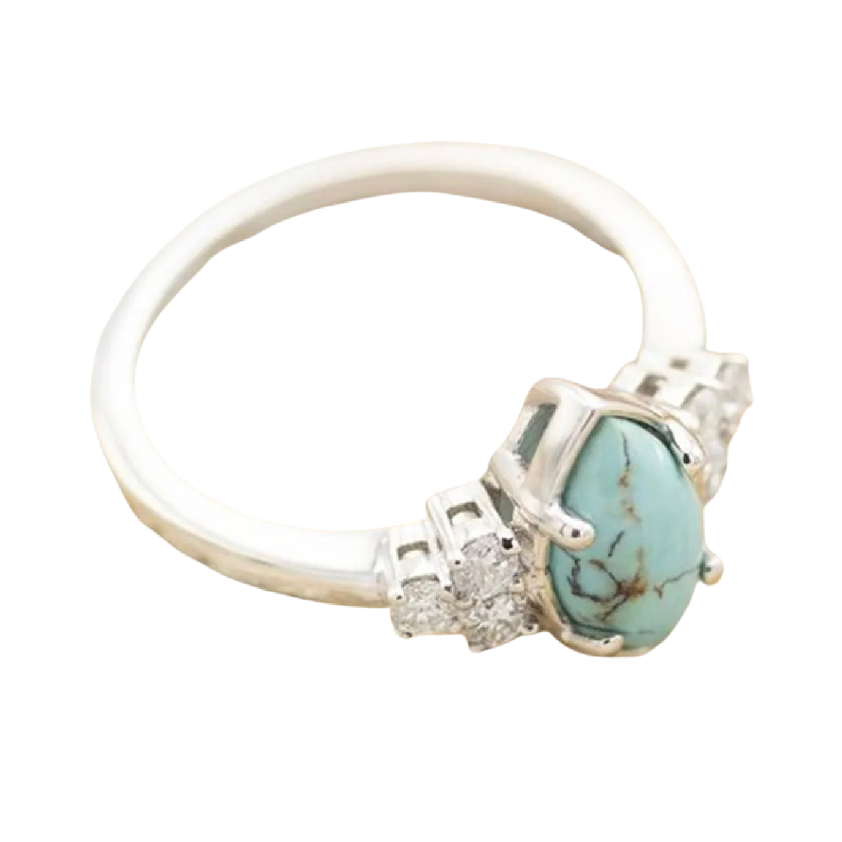 Multilayer Turquoise Rings With Delicate Moissanite Silver Tone 3 Piece New Set