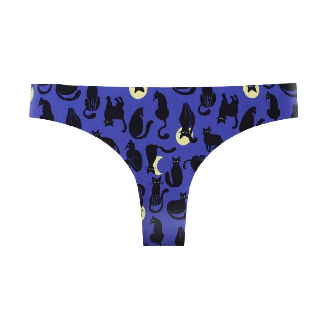 Splendies No-Show Thong Panties Halloween Black Cat Laser Cut Tagless NWT