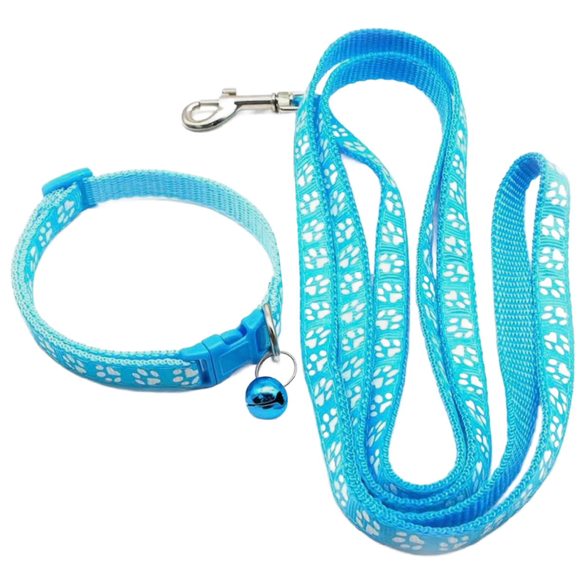 Pet Leash & Collar Combo Cat or Puppy Dog Paw Small 7.5"-12.5" Neck NEW 2pc Lot