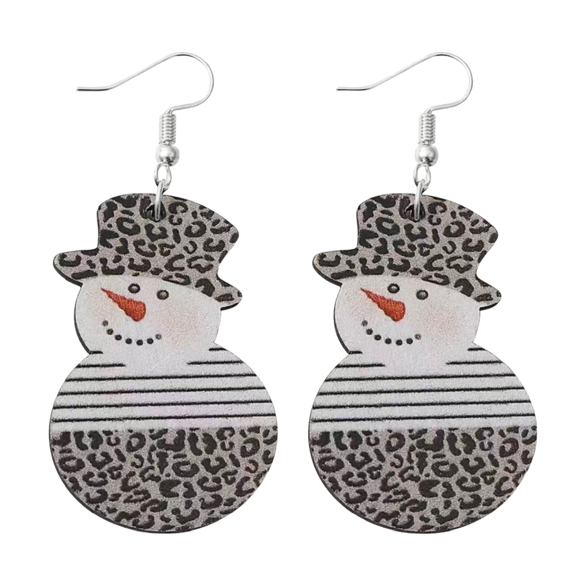 Snowman Earrings Leopard Print Hat Striped Carrot Nose Snow Winter Christmas NEW