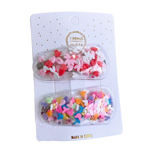 Confetti Hearts & Cartoon Mouse Ears 2pc Snap Hair Barrettes Kid Accessories NEW