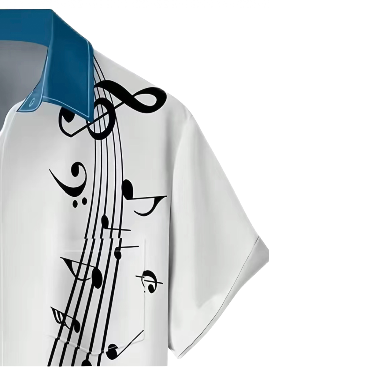 Music Notes Collared Bowling Shirt Men's Size M Buttons Short Sleeve Pocket NEW