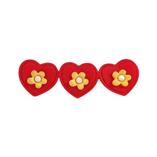 Hair Clip Red Hearts with Yellow Flowers Resin Barrette Fashion Accessory NEW