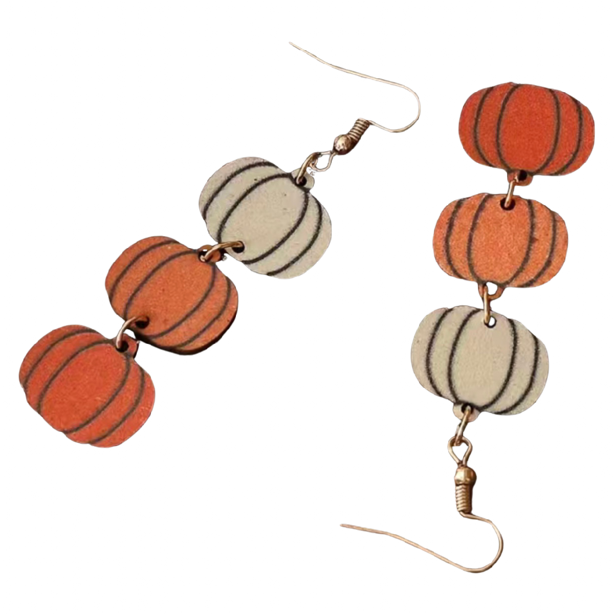 Wooden Dangle Pumpkin Ombre Earrings Autumn Fall Harvest Thanksgiving 3" NEW