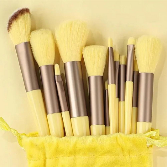 Yellow Makeup Brush 14pc Set Foundation Powder Eyeshadow Eyeliner Lip Cosmetic