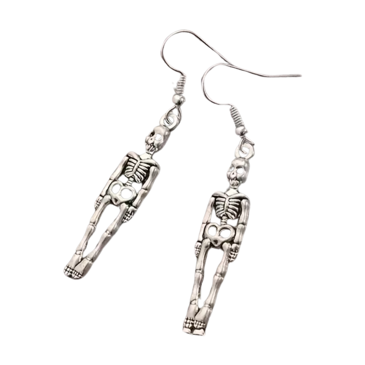 Punk Silver Tone Human Skeleton Dangle Earrings Science Halloween Jewelry NEW