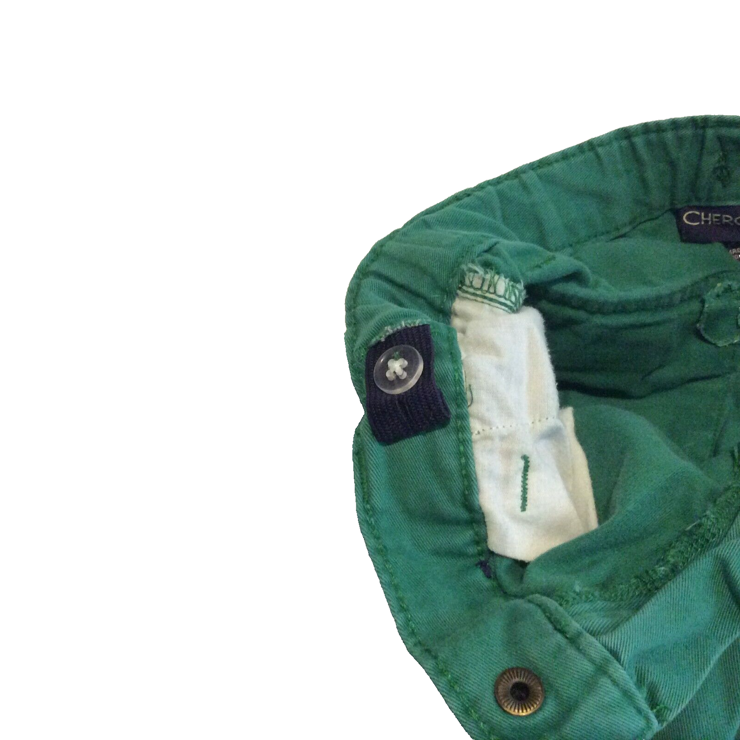 Cherokee Chino Shorts Size 5T Flat Front Adjustable Waist Green Pockets Zipper