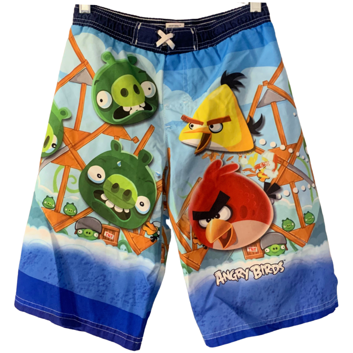 Angry Birds Swim Trunks Size 8 Mesh Brief Lining Drawstring Pocket Elastic Waist