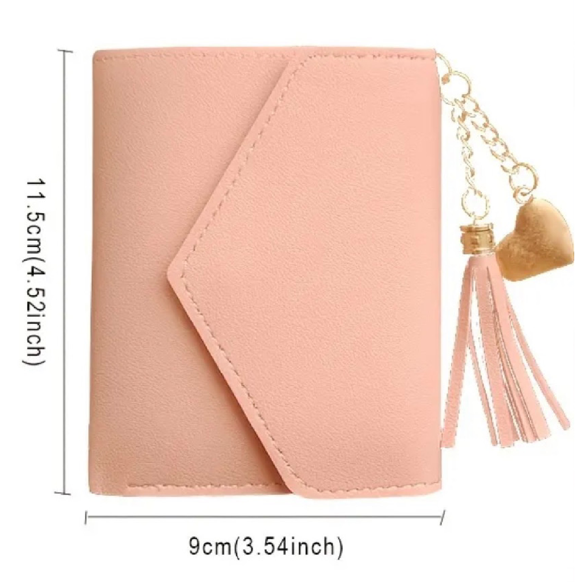 Faux Leather Wallet Card Slots Bill Compartment Tassel & Gold Heart Charm NEW