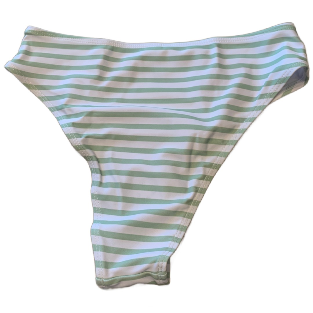 High Cut Green Stripe Bikini Swim Wear Size Small Bow Tie Shoulder 2 Pc Swimsuit