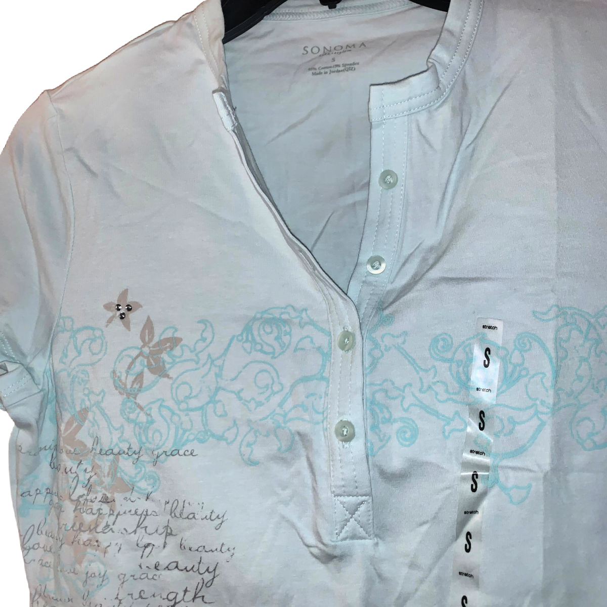 Sonoma Size Small Shirt Short Sleeve Button Neck Aqua Blue Soft Stretchy NWT