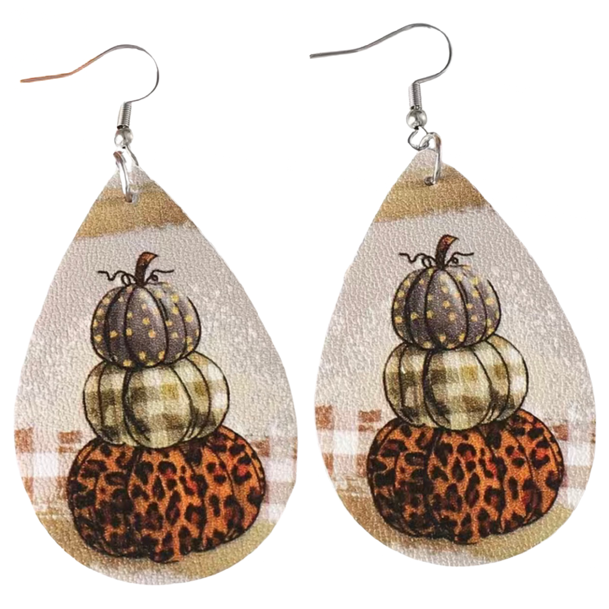 Leopard Pattern Pumpkin Earrings Faux Leather Thanksgiving Autumn Harvest NEW